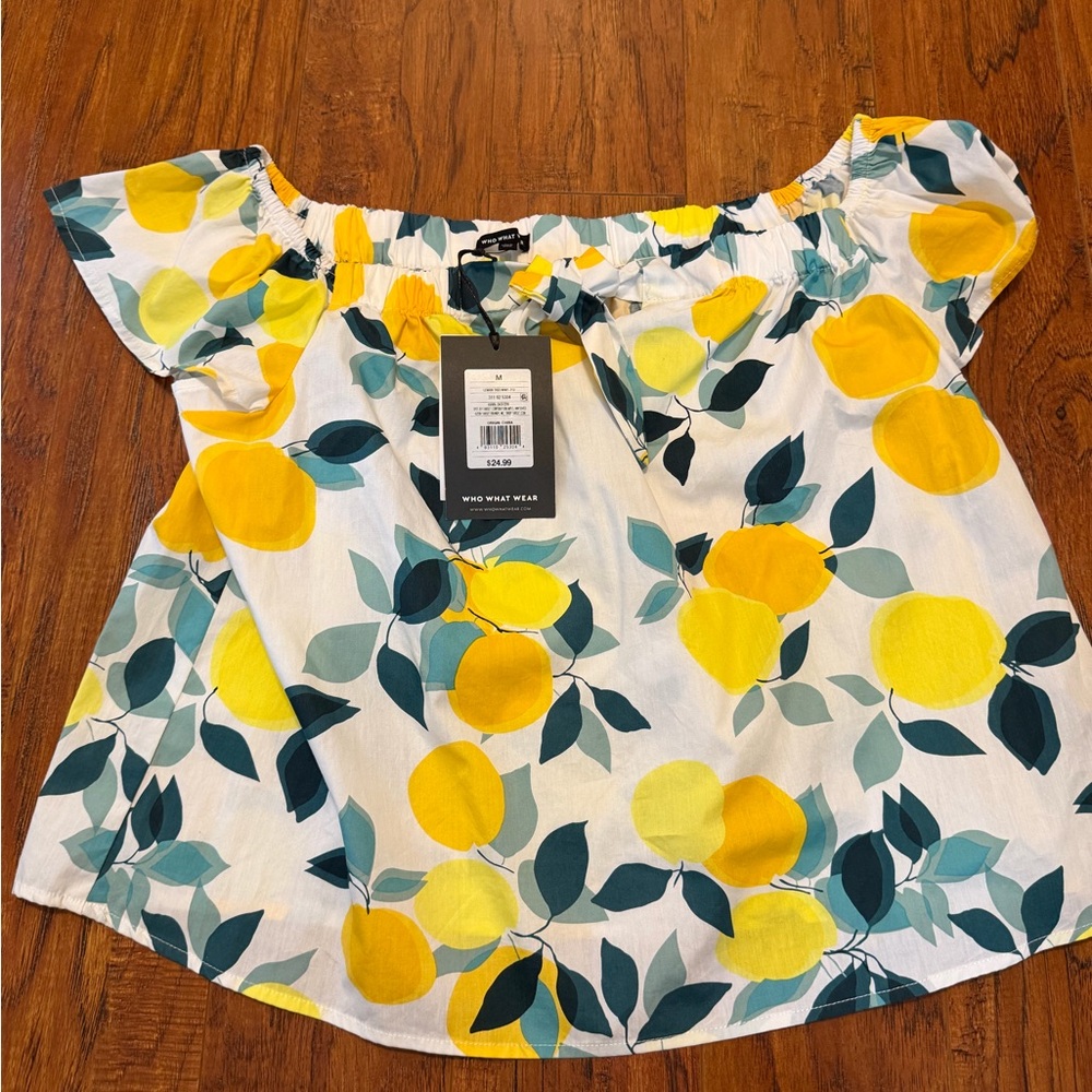 Who What Wear Yellow Lemon Print Blouse